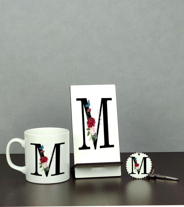 Hediyelen M Harfi Üçlü Set (Kupa + Telefon Standı + Anahtarlık) - Image 1