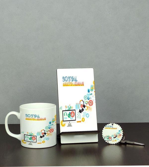 Hediyelen Sosyal Medya Uzmanı Üçlü Set (Kupa + Telefon Standı + Anahtarlık) - Image 1