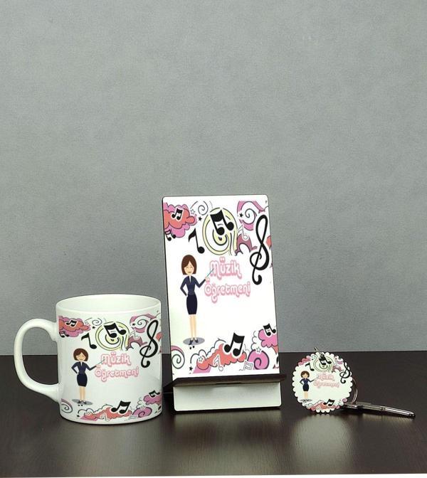 Hediyelen Müzik Öğretmeni Üçlü Set (Kupa + Telefon Standı + Anahtarlık) - Image 1