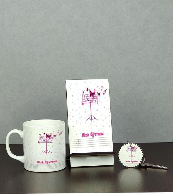 Hediyelen Müzik Öğretmeni Üçlü Set (Kupa + Telefon Standı + Anahtarlık) - Image 1