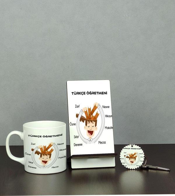 Hediyelen Türkçe Öğretmeni Üçlü Set (Kupa + Telefon Standı + Anahtarlık) - Image 1