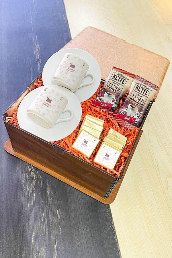 Hediyelen Katip Türk Kahvesi Fincanı Ahşap Kutulu Set - Image 1