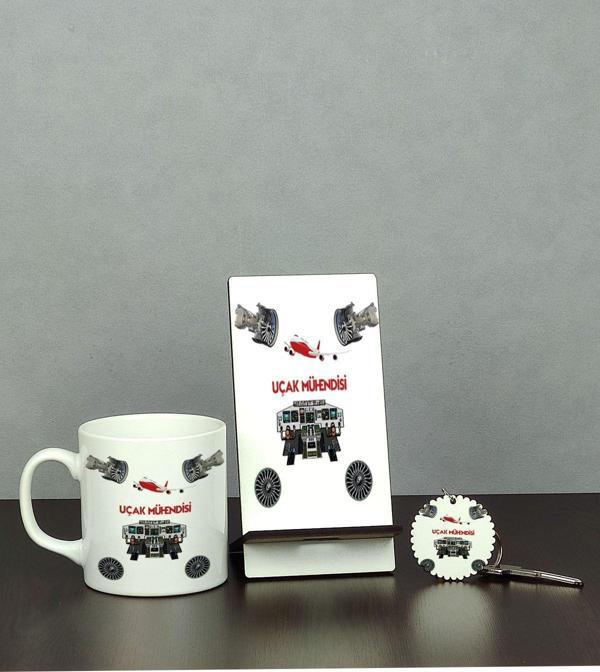 Hediyelen Uçak Mühendisi Üçlü Set (Kupa + Telefon Standı + Anahtarlık) - Image 1