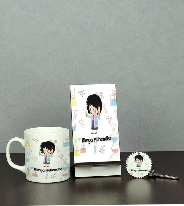 Hediyelen Kimya Mühendisi Üçlü Set (Kupa + Telefon Standı + Anahtarlık) - Image 1