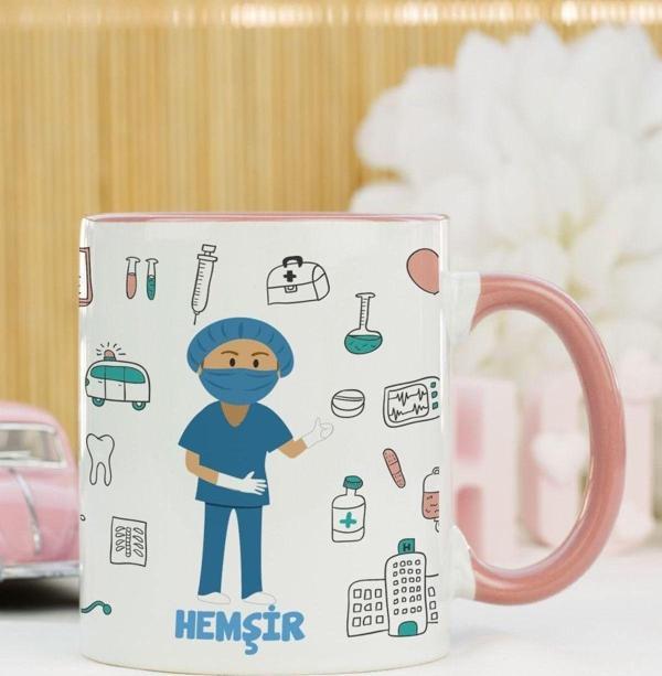 Hediyelen Hemşir Kupa Bardak Pembe - Image 1