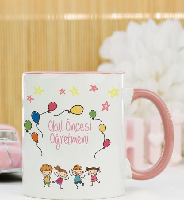 Hediyelen Okul Öncesi Öğretmeni Kupa Bardak Pembe - Image 1