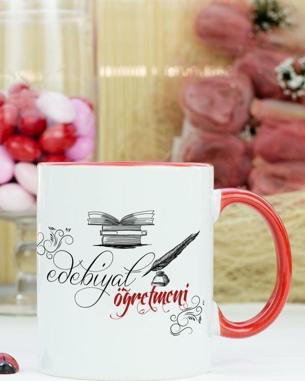 Hediyelen Edebiyat Öğretmeni Kupa Bardak Kırmızı - Image 1