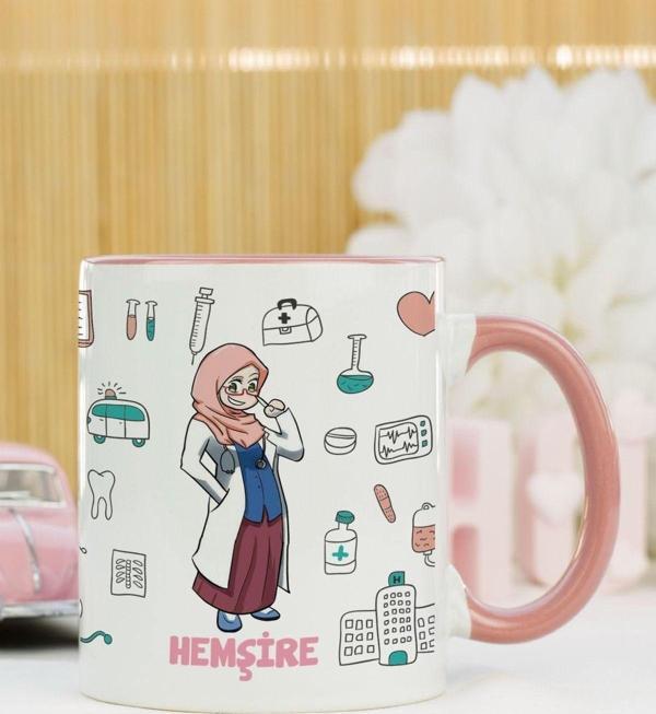 Hediyelen Hemşire Kupa Bardak Pembe - Image 1