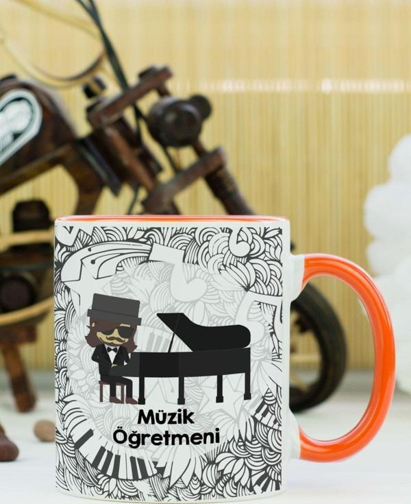 Hediyelen Müzik Öğretmeni Kupa Bardak Turuncu - Image 1