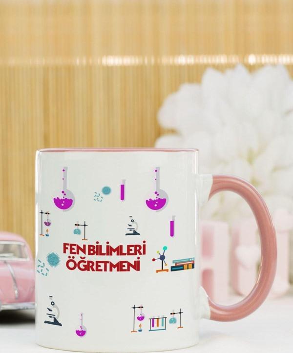 Hediyelen Fen Bilimleri Öğretmeni Kupa Bardak Pembe - Image 1