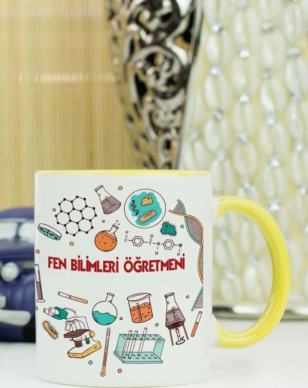 Hediyelen Fen Bilimleri Öğretmeni Kupa Bardak Sarı - Image 1