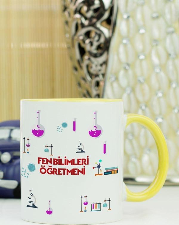 Hediyelen Fen Bilimleri Öğretmeni Kupa Bardak Sarı - Image 1