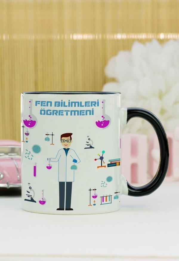 Hediyelen Fen Bilimleri Öğretmeni Kupa Bardak Siyah - Image 1