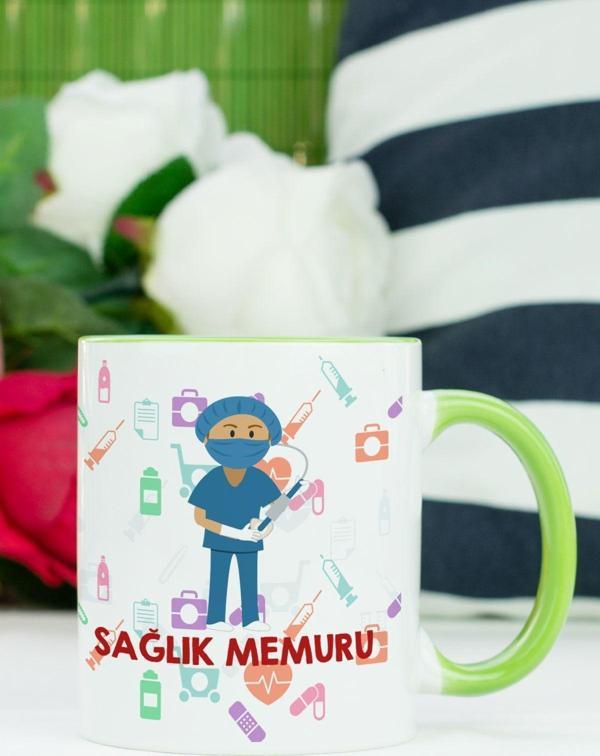 Hediyelen Sağlık Memuru Kupa Bardak Yeşil - Image 1
