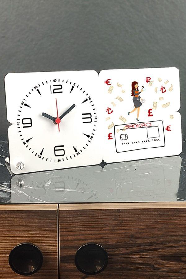 Hediyelen Bankacıya Hediye Ahşap Masa Saati - Image 1