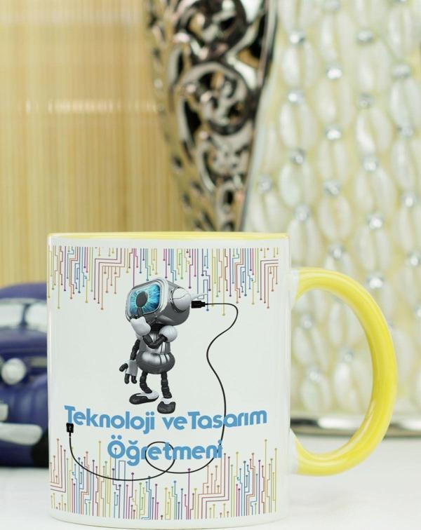 Hediyelen Teknoloji Ve Tasarım Öğretmeni Kupa Bardak Sarı - Image 1