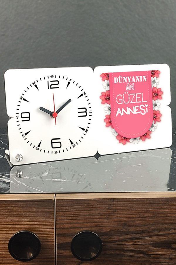 Hediyelen Dünyanın En Güzel Annesi Ahşap Masa Saati - Image 1