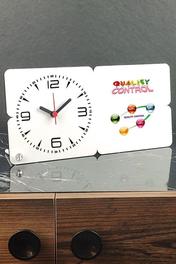 Hediyelen Beyaz Quality Control Ahşap Masa Saati - Image 1