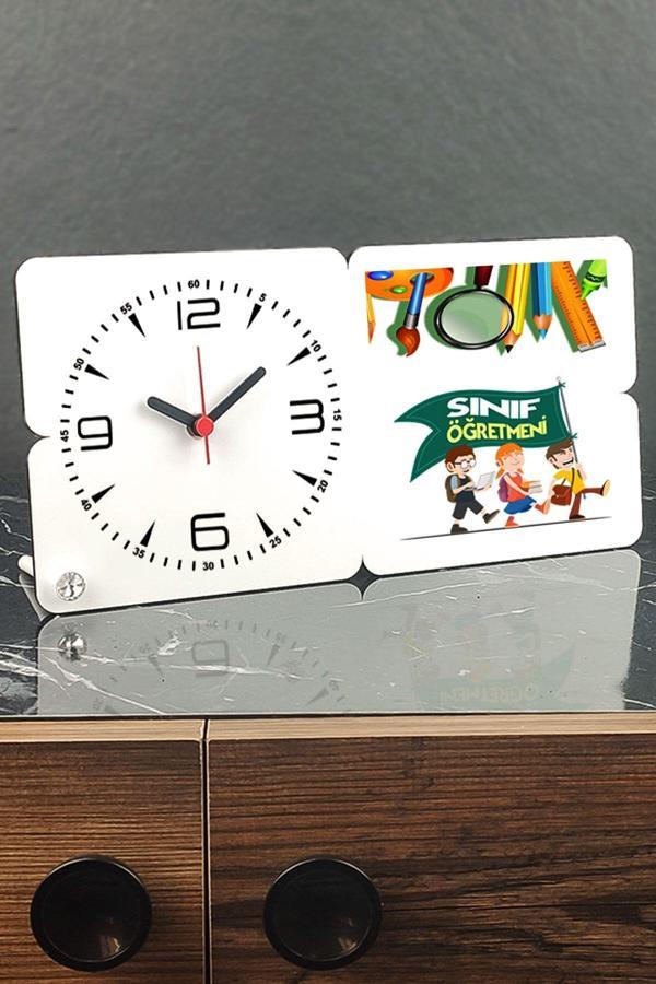 Hediyelen Sınıf Öğretmenine Ahşap Masa Saati 001 - Image 1