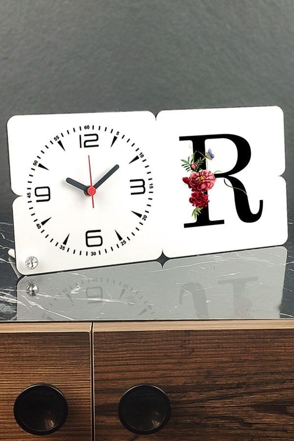 Hediyelen R Harfi Ahşap Masa Saati - Image 1