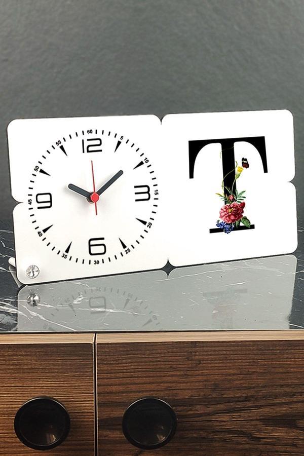 Hediyelen T Harfi Ahşap Masa Saati - Image 1
