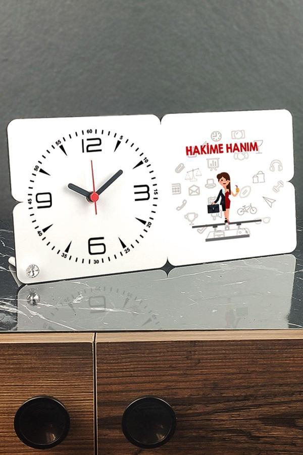 Hediyelen Beyaz Hakime Hanım Ahşap Masa Saati - Image 1