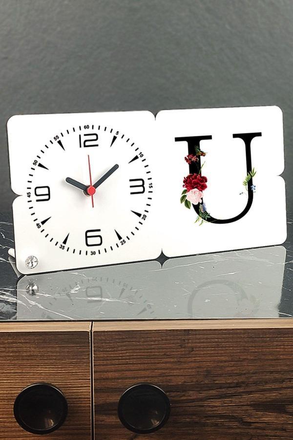 Hediyelen U Harfi Ahşap Masa Saati - Image 1