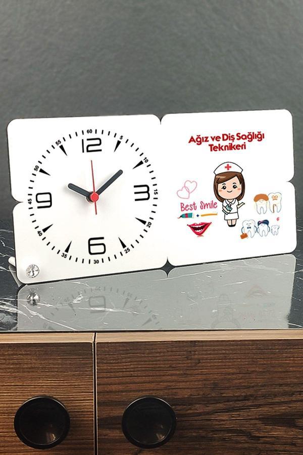 Hediyelen Ağız Ve Diş Sağlığı Teknikeri Ahşap Masa Saati 001 - Image 1