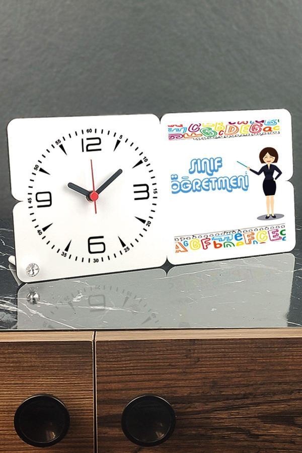 Hediyelen Beyaz Sınıf Öğretmeni Ahşap Masa Saati 003 - Image 1