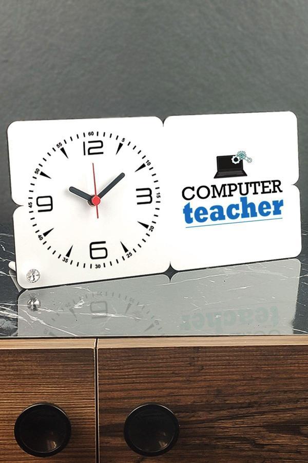 Hediyelen Computer Teacher Ahşap Masa Saati - Image 1