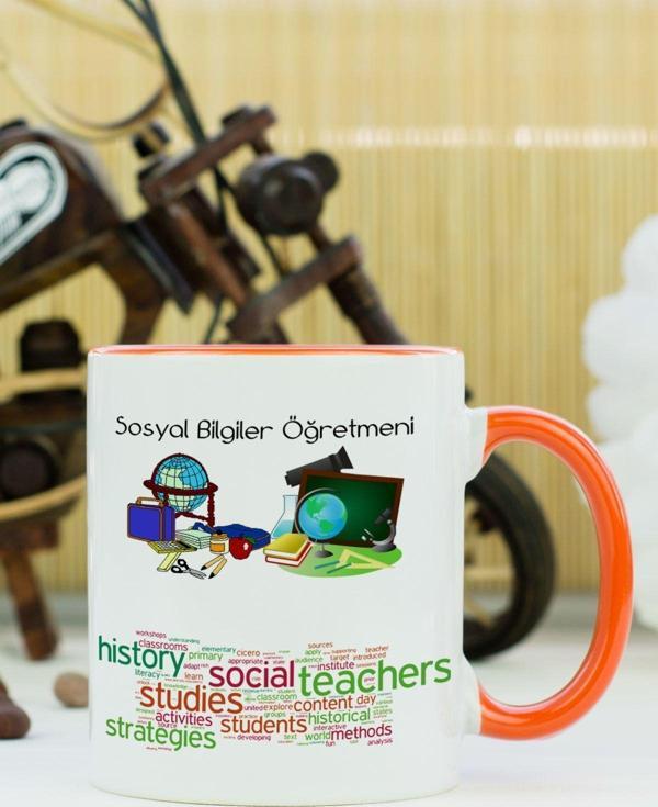 Hediyelen Sosyal Bilgiler Öğretmeni Kupa Bardak Turuncu - Image 1