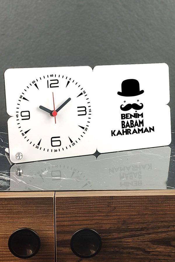 Hediyelen Benim Babam Kahraman Ahşap Masa Saati - Image 1