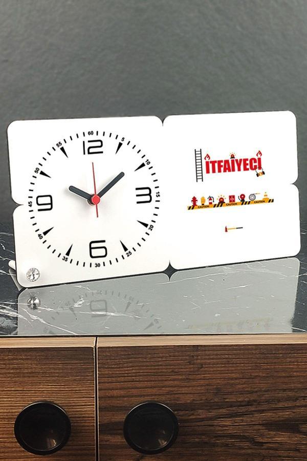 Hediyelen Itfaiyeci Ahşap Masa Saati - Image 1