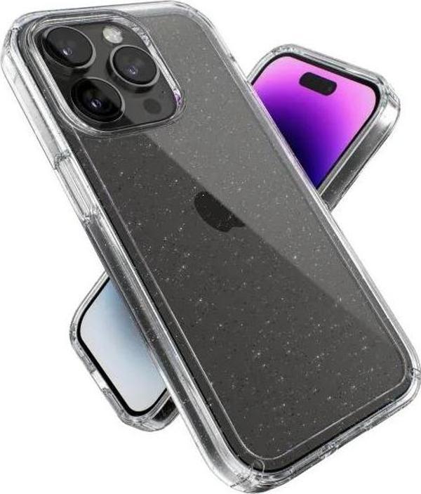 Speck iPhone 14 Pro Kılıfı Clear with Platinum Glitter - Image 1