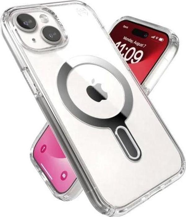 Speck ClickLock MagSafe iPhone 15 Kılıfı Clear/Chrome Finish/Serene Silver - Image 1