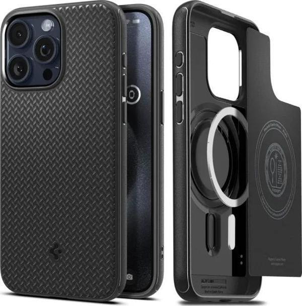 Spigen iPhone 15 Pro Max Manyetik Mag Armor MagFit Kılıf Matte Black - Image 1