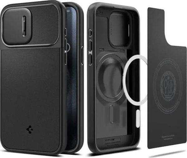 Spigen iPhone 15 Pro Max Manyetik Optik Armor MagFit Kılıf Black - Image 1