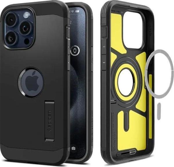 Spigen iphone 15 Pro Max Manyetik Tough Armor MagFit Kılıf Black - Image 1