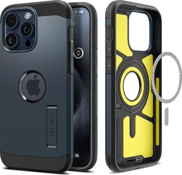 Spigen iphone 15 Pro Max Manyetik Tough Armor MagFit Kılıf Metal Slate - Image 1