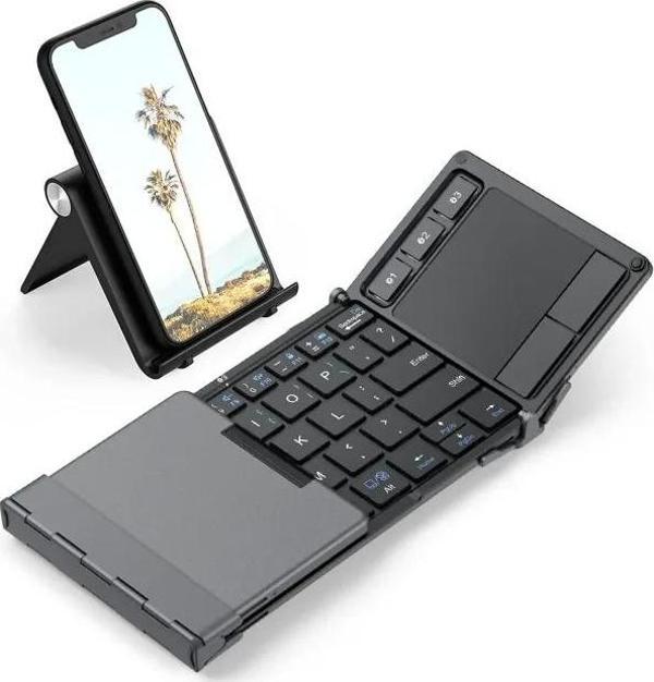 iClever Hassas TouchPadli Katlanır Bluetooth Klavye Koyu Gri - Image 1