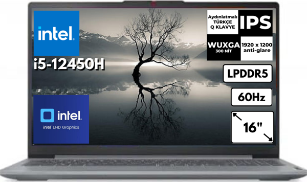 Lenovo IdeaPad Slim 3 3 i5-12450H 8-GBDDR5 512 GB SSD 16" WUXGA (1920x1200) FreeDos Notebook 83ES0033TR BT2 - Image 1