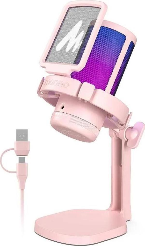 MAONO USB RGB Işıklı Kondenser Oyun Mikrofonu Pink - Image 1