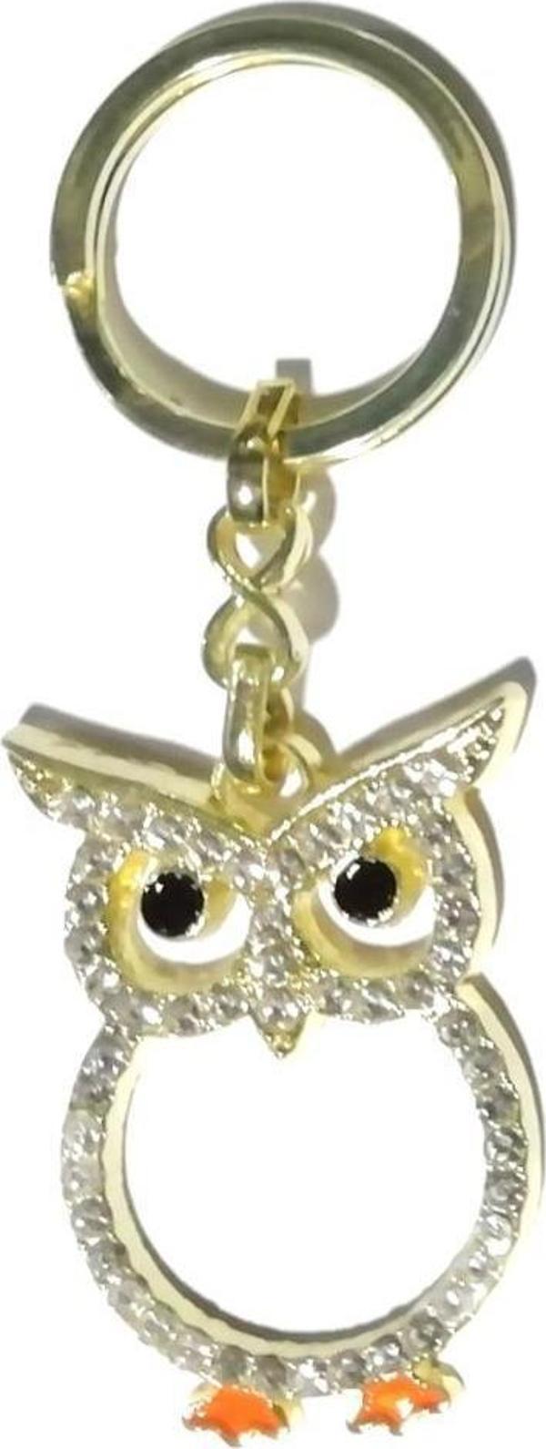 Taşlı Metal Baykuş Anahtarlık Hediyelik Çanta Aksesuarı - Image 1