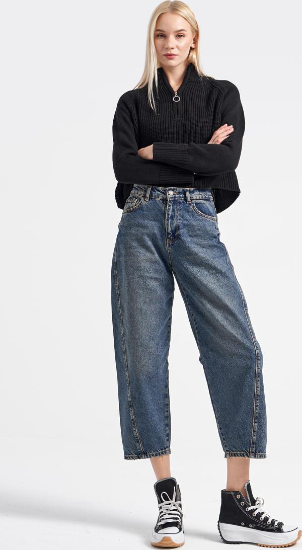 Kadın Kot Koyu Tint Renk Carrot Fit Bol Kesim Denim - Image 1
