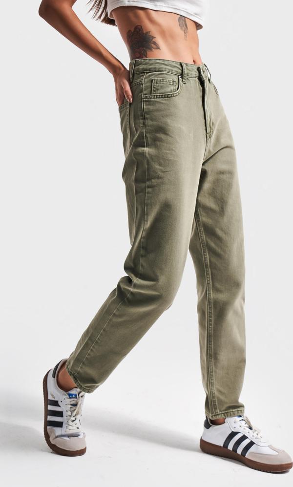 Mercan Yüksek Bel Haki Kadın Mom Jean - Image 1