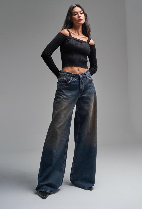Kadın T Kot Rengi Palazzo Fit Bol Kesim Denim - Image 1
