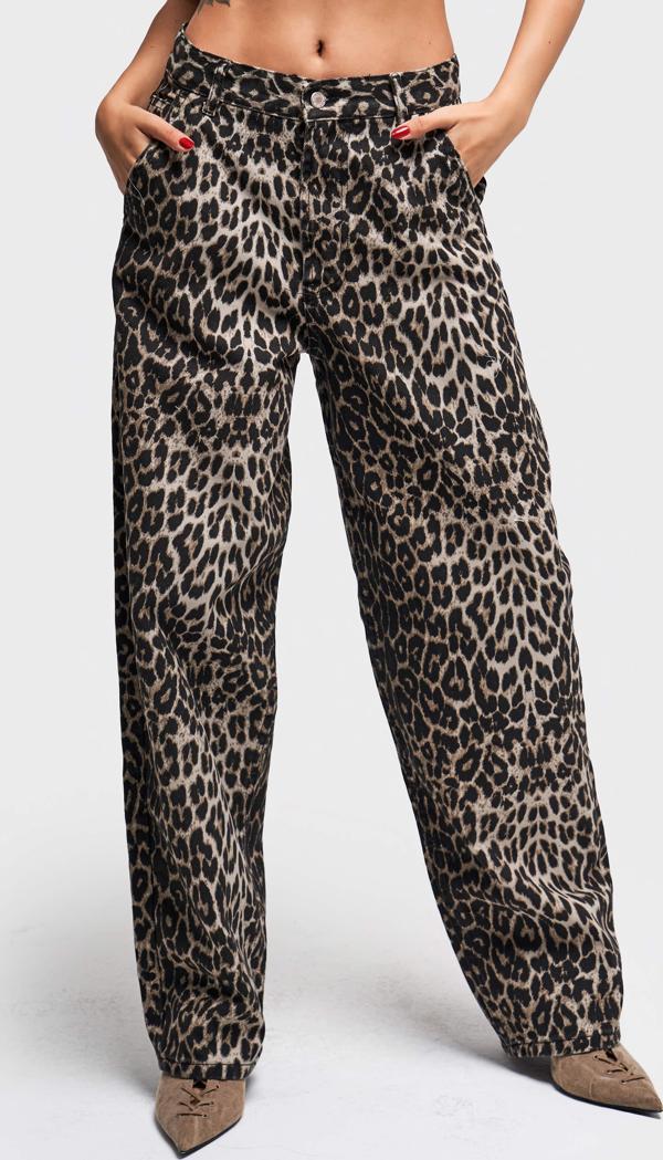 Kadın Orginal Leopar Renk Skater Fit %100 Koton Denim Pantolon - Image 1