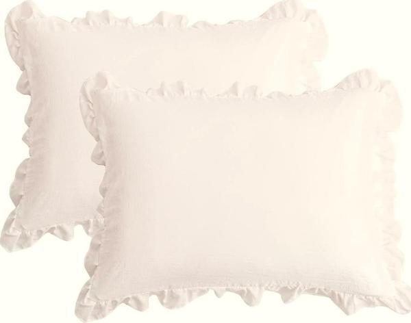 Maki Home Yüzde Yüz Pamuklu Kırık Beyaz Fırfırlı İki Adet 50x70 Yastık Kılıfı Seti - Image 1