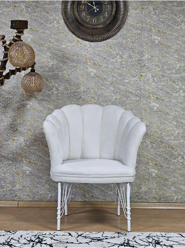 Tekli Beyaz Boyalı Tel Ayak Papatya Çay Seti Koltuk Takımı , Balkon, Salon, Ofis, Cafe Koltuk Takımı - Image 1