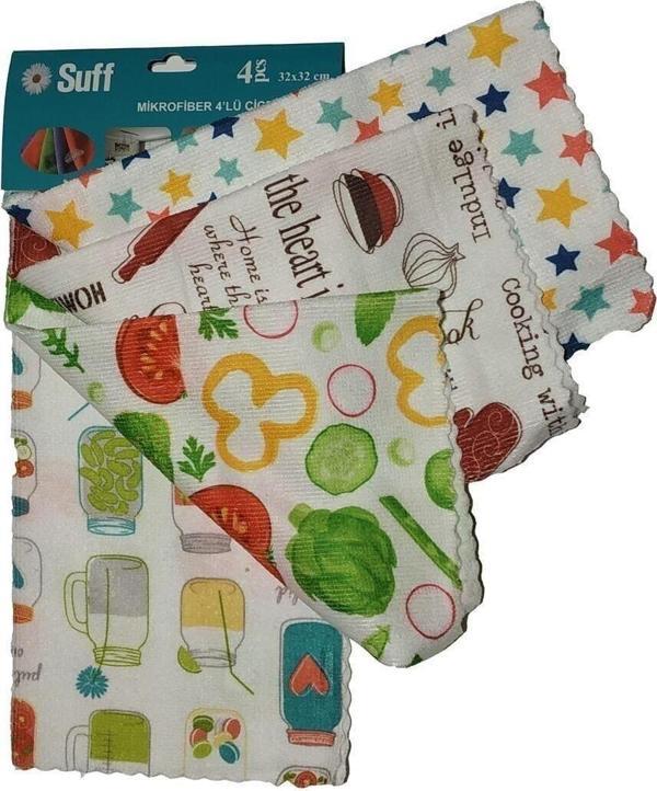 Suff Mikrofiber 4Lü Mutfak Bezi Bezi 32X32Cm - Çiçek Sepeti - Image 1